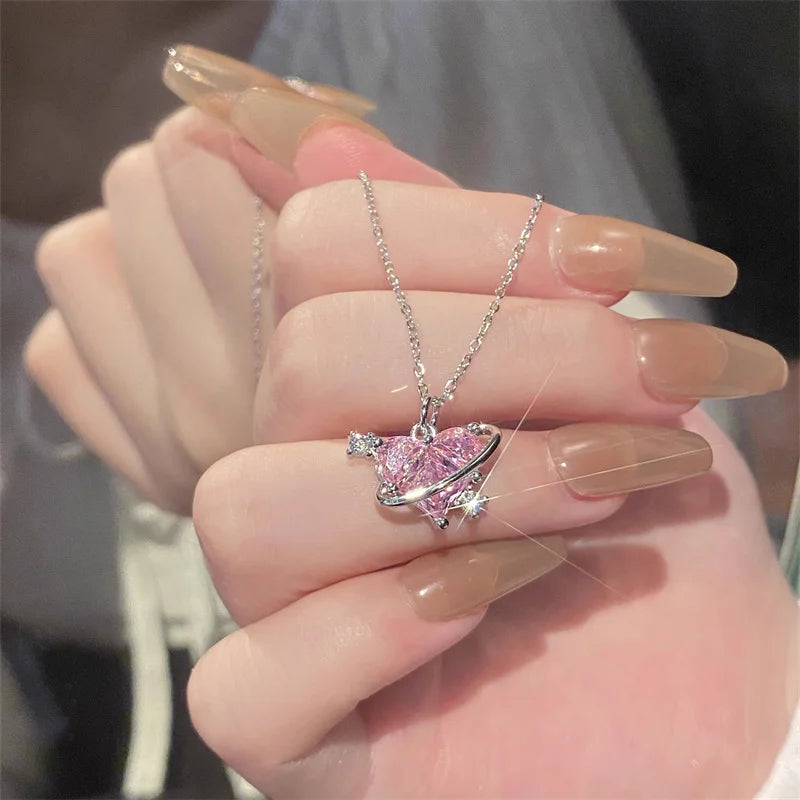 Women Y2K Pink Heart Necklace