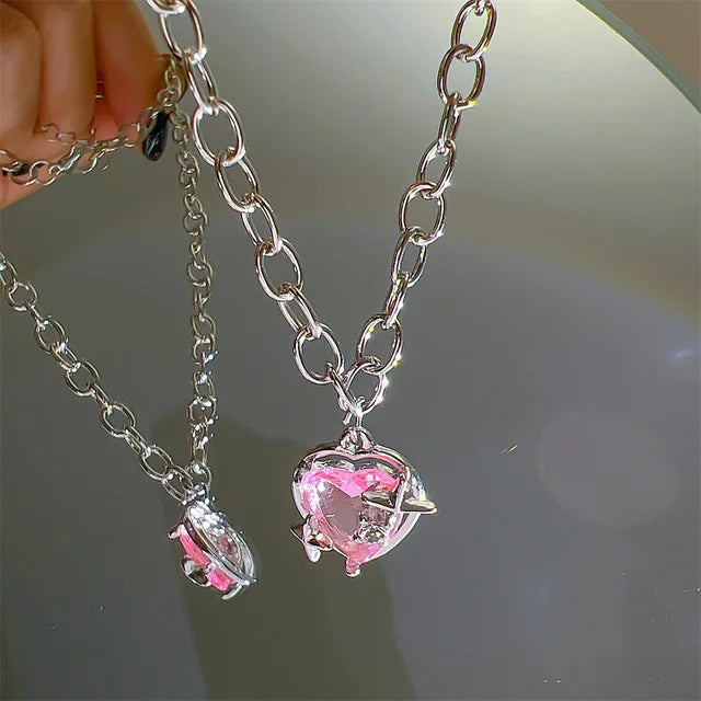 Women Y2K Pink Heart Necklace