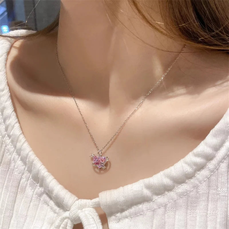 Women Y2K Pink Heart Necklace