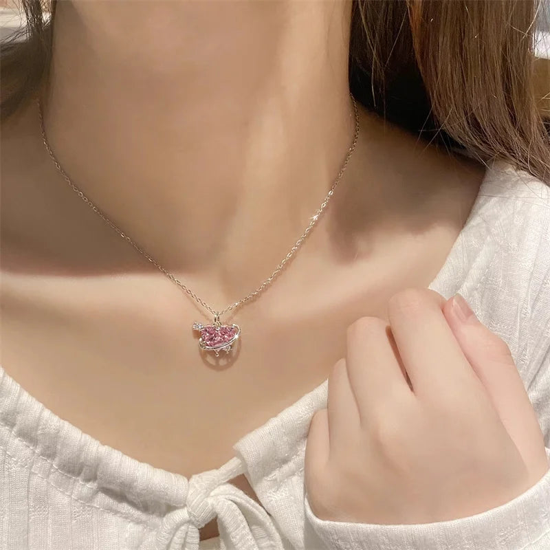 Women Y2K Pink Heart Necklace