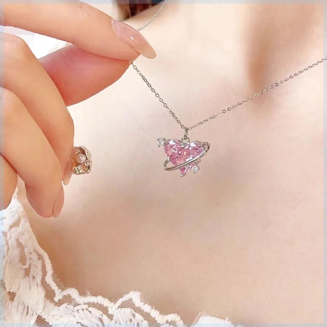 Women Y2K Pink Heart Necklace