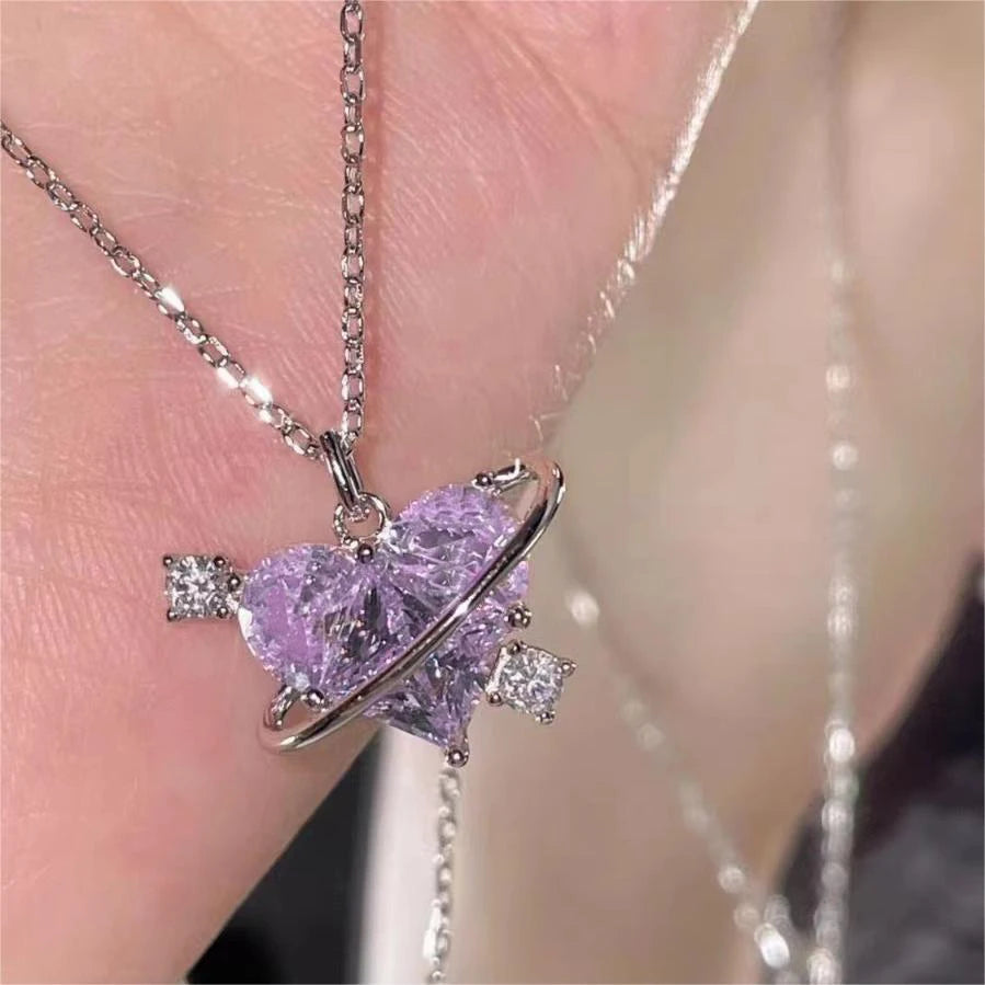 Women Y2K Pink Heart Necklace