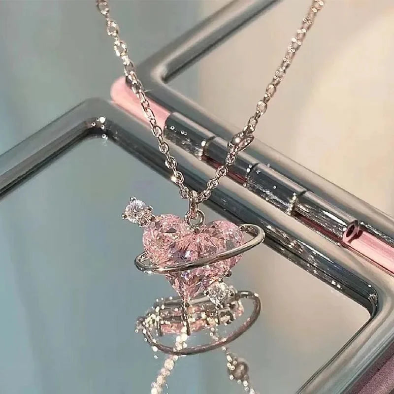 Women Y2K Pink Heart Necklace